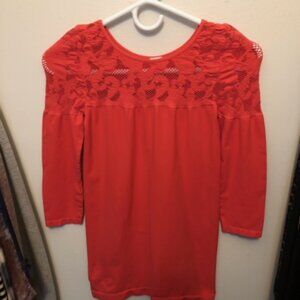 Tees By Tina Shrimp Colored Crochet Effect 3/4 Sleeve Top